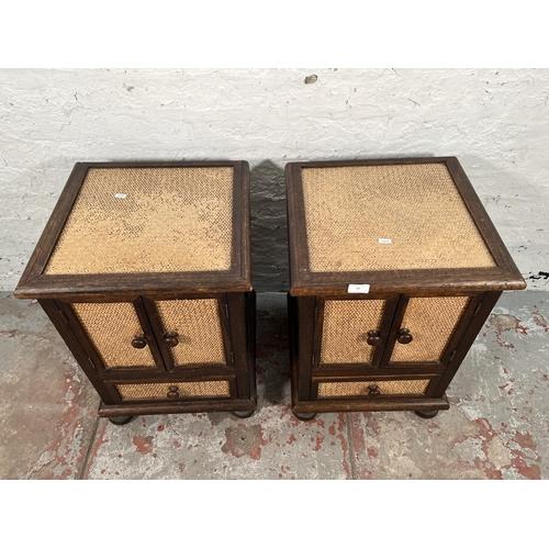 95 - A pair of modern hardwood and wicker bedside cabinets