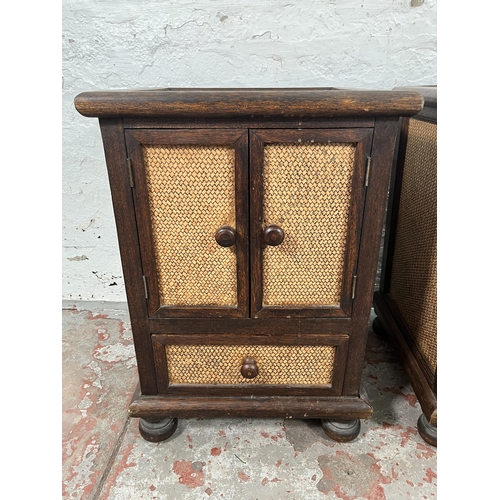 95 - A pair of modern hardwood and wicker bedside cabinets