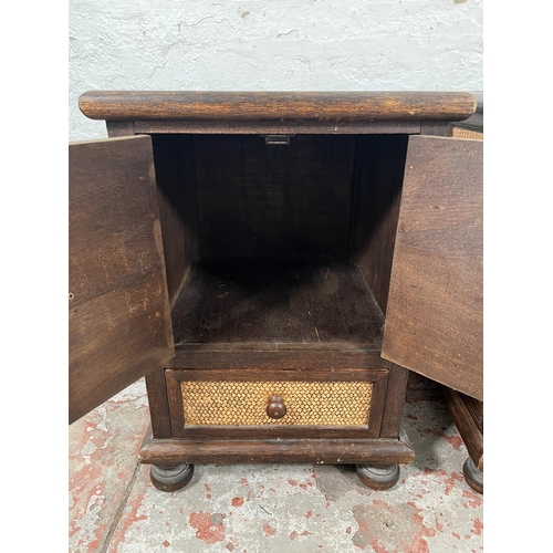 95 - A pair of modern hardwood and wicker bedside cabinets