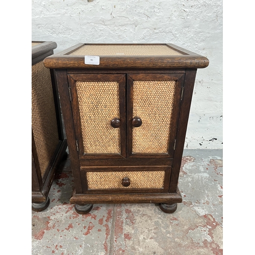 95 - A pair of modern hardwood and wicker bedside cabinets