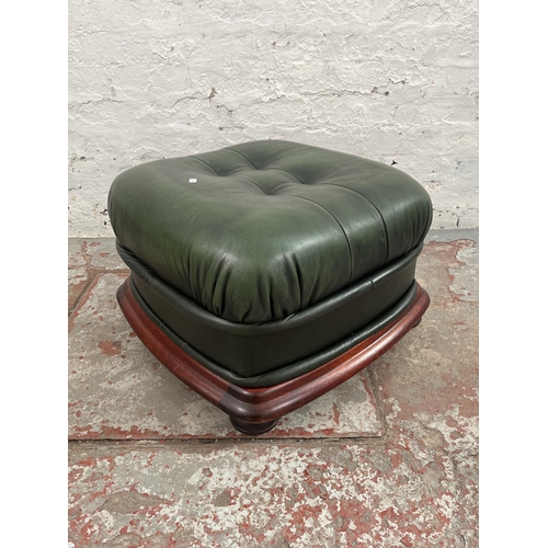 99 - A green leather and mahogany footstool - approx. 40cm high x 57cm wide x 57cm deep