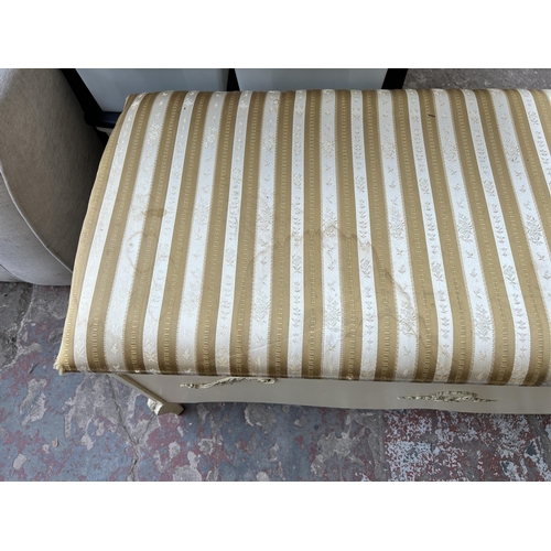 112 - A Louis XVI style white painted and fabric upholstered blanket box