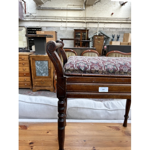 116 - An Edwardian mahogany and tapestry upholstered piano stool