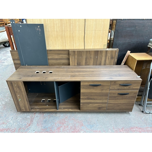 137 - A walnut effect L shaped office desk