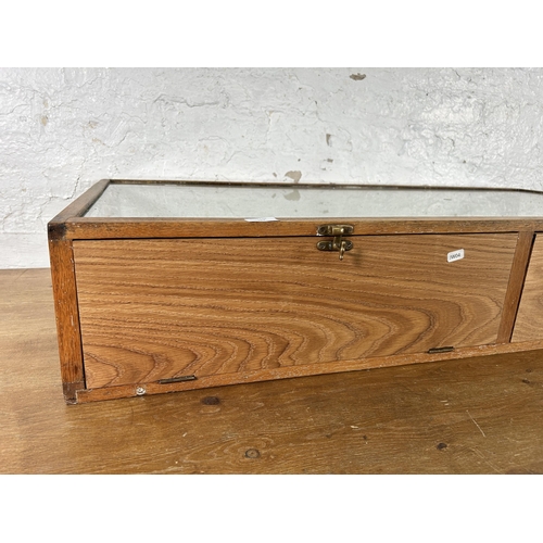 162 - An Edwardian oak and glass two door table top display case - approx. 20cm high x 17cm wide x 58cm de... 