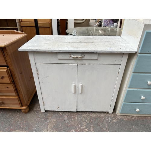 166 - Three pieces of furniture, one mid 20th century painted pine two door cabinet, one mid 20th century ... 