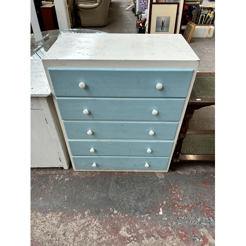 166 - Three pieces of furniture, one mid 20th century painted pine two door cabinet, one mid 20th century ... 