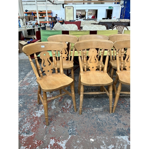 201 - Eight Victorian style beech farmhouse dining chairs