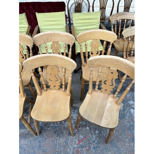 201 - Eight Victorian style beech farmhouse dining chairs