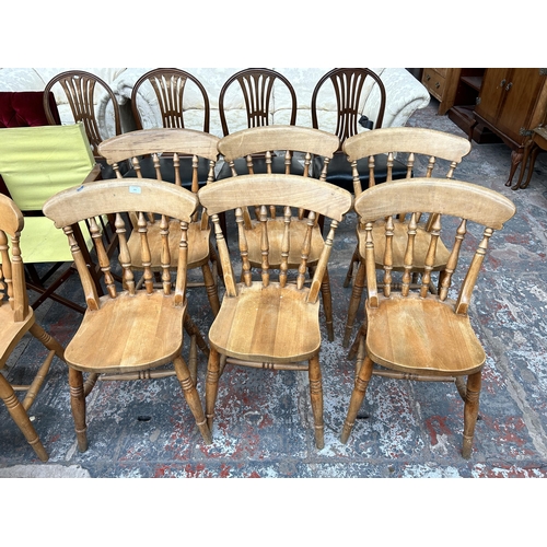 202 - Six Victorian style beech farmhouse dining chairs