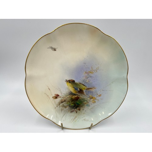 296 - A Royal Worcester Gold Crested Wren hand painted porcelain plate signed James Stinton  - approx. 22c... 