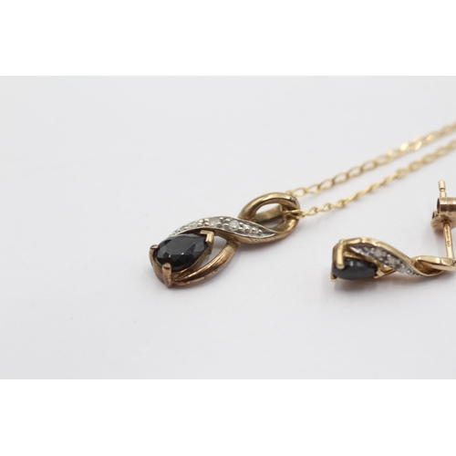 2002 - A 9ct gold sapphire and diamond infinty knot pendant necklace and earrings set - approx. gross weigh... 