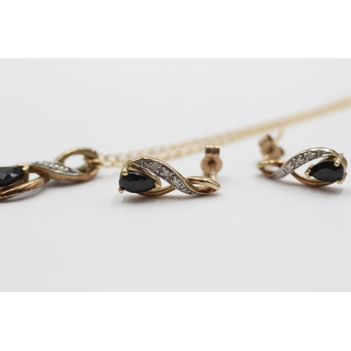 2002 - A 9ct gold sapphire and diamond infinty knot pendant necklace and earrings set - approx. gross weigh... 