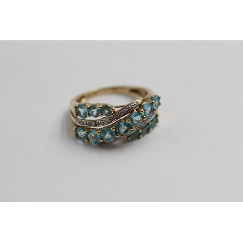 2049 - A 9ct gold blue gemstone and diamond ring and earrings set - approx. gross weight 4.9g