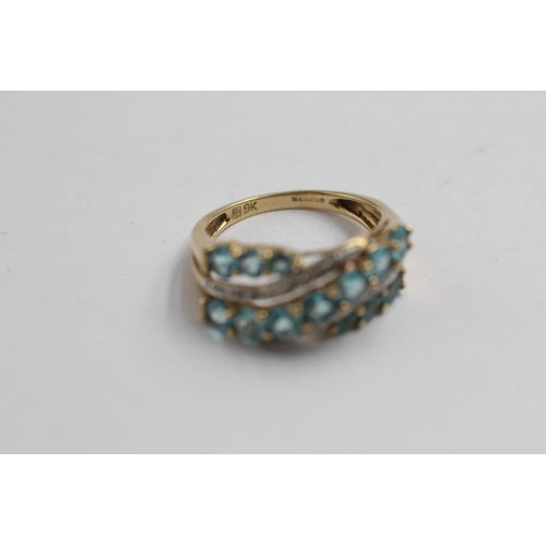 2049 - A 9ct gold blue gemstone and diamond ring and earrings set - approx. gross weight 4.9g