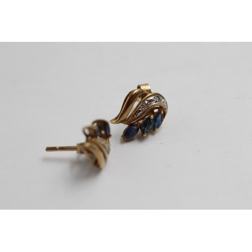 2120 - A pair of 9ct gold sapphire and diamond earrings - approx. gross weight 1.7g