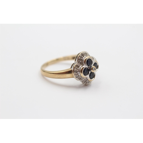 2125 - A 9ct gold sapphire and diamond stylised cluster ring - approx. gross weight 3g