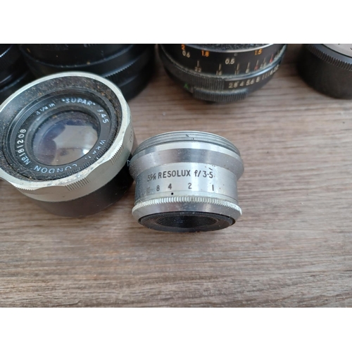 503 - A collection of lenses to include Wray Supar, Ross Resolux, Helios-44M, Soligor, Pentax-A zoom, Sigm... 