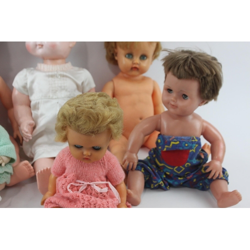 368 - Eight vintage baby dolls to include Roddy, Pedigree, Kader etc.