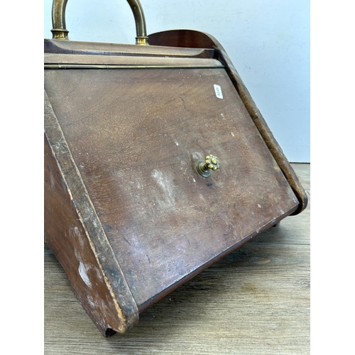 468 - An early 20th century mahogany and brass coal scuttle - approx. 39cm high x 34cm wide x 46cm deep