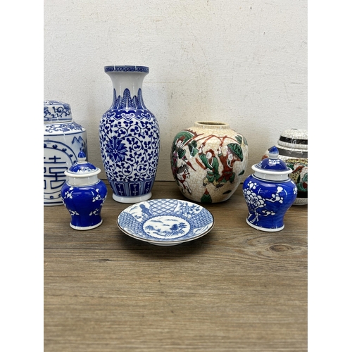 265 - Seven pieces of Oriental ceramics to include late 19th/early 20th century Famille Verte crackle glaz... 