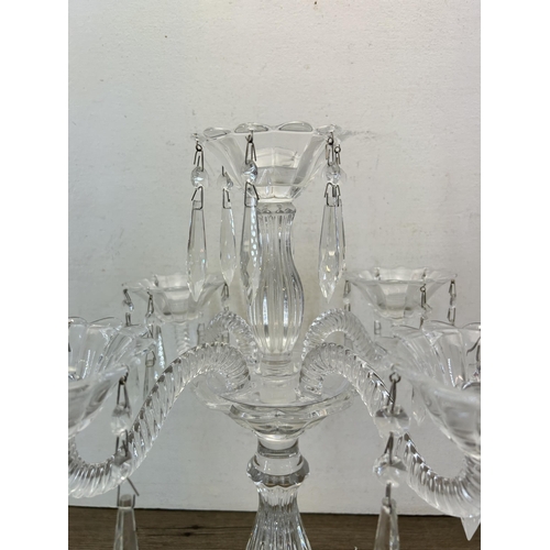 266 - A 20th century crystal five branch candelabra with droplets - approx. 42cm high