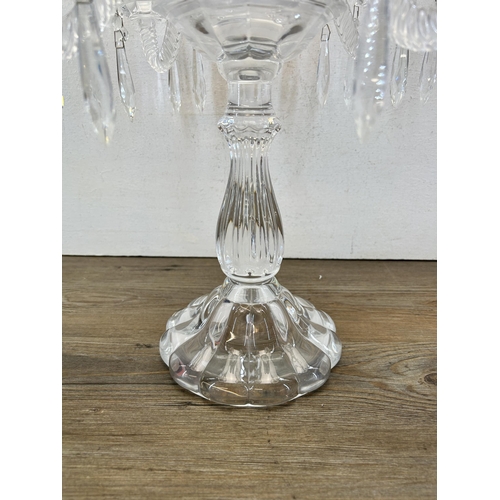 266 - A 20th century crystal five branch candelabra with droplets - approx. 42cm high