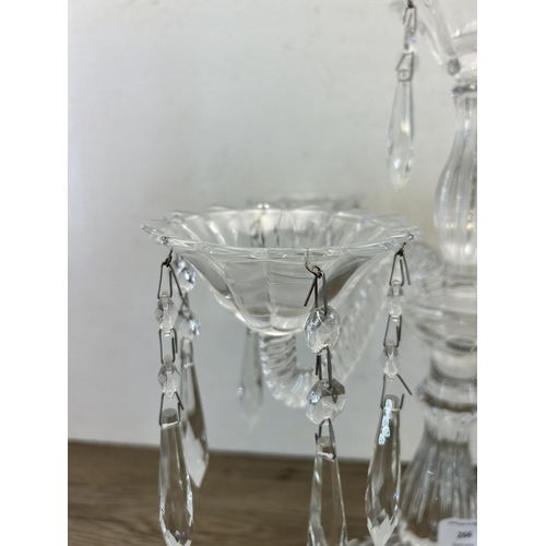 266 - A 20th century crystal five branch candelabra with droplets - approx. 42cm high