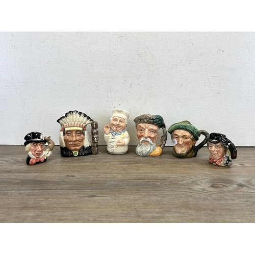 286 - Six Royal Doulton miniature character jugs to include North American Indian - D6614, Robinson Crusoe... 