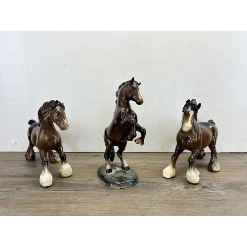 287 - Three Beswick horse figurines to include Rearing Welsh Cob - model no. 1014 etc.