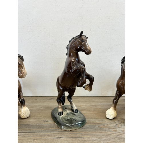 287 - Three Beswick horse figurines to include Rearing Welsh Cob - model no. 1014 etc.