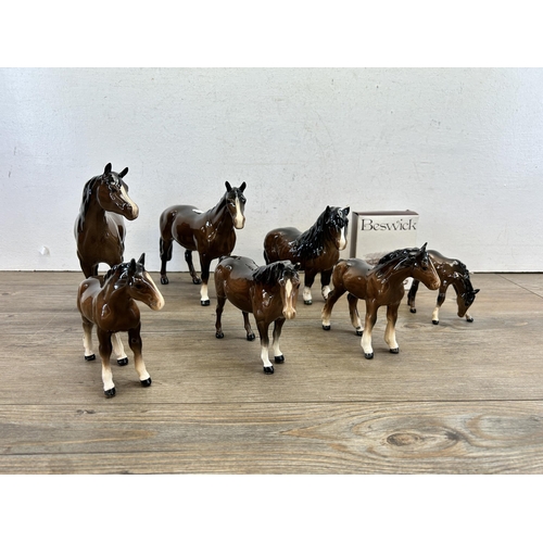 289 - Seven Beswick horse figurines to include Arab Bahram - model no. 1771B, Grazing Foal - model no. 946... 