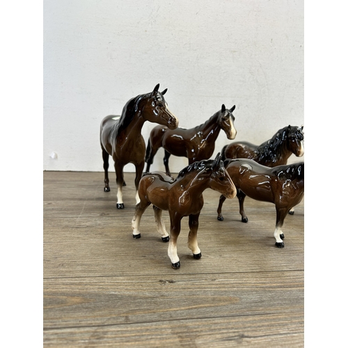 289 - Seven Beswick horse figurines to include Arab Bahram - model no. 1771B, Grazing Foal - model no. 946... 