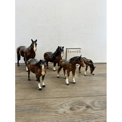 289 - Seven Beswick horse figurines to include Arab Bahram - model no. 1771B, Grazing Foal - model no. 946... 