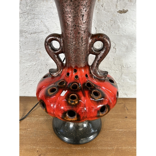 290 - A mid 20th century West German fat lava pottery lamp with shade - approx. 100cm high