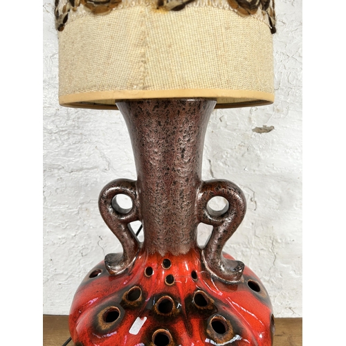 290 - A mid 20th century West German fat lava pottery lamp with shade - approx. 100cm high