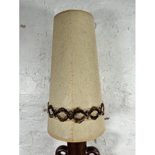 290 - A mid 20th century West German fat lava pottery lamp with shade - approx. 100cm high