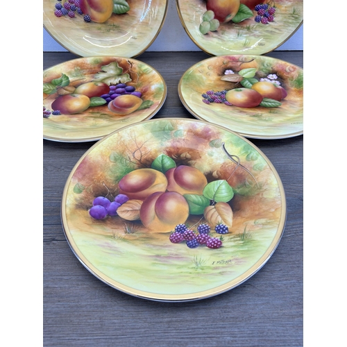 299 - Five Brookdale fruit scene fine bone china plates hand painted by J. Mottram - approx. 27cm diameter