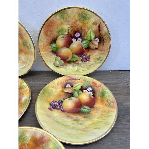 299 - Five Brookdale fruit scene fine bone china plates hand painted by J. Mottram - approx. 27cm diameter