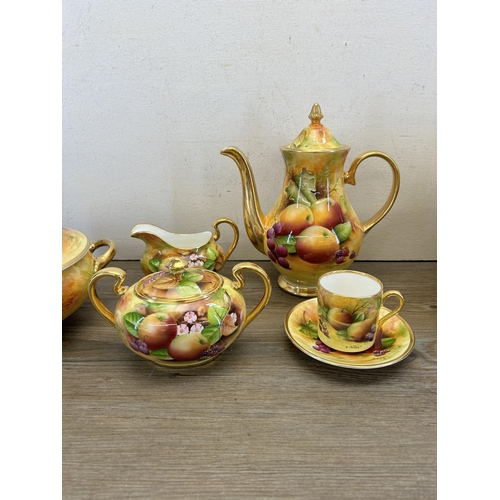 300 - Seven pieces of Brookdale fruit scene fine bone china hand painted by J. Mottram to include coffee p... 