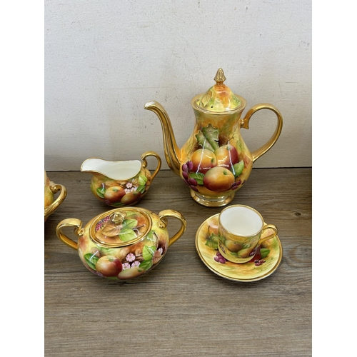 300 - Seven pieces of Brookdale fruit scene fine bone china hand painted by J. Mottram to include coffee p... 