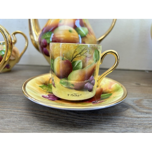 300 - Seven pieces of Brookdale fruit scene fine bone china hand painted by J. Mottram to include coffee p... 