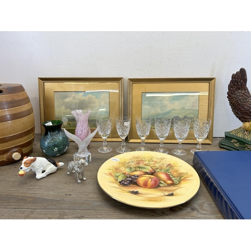 304 - A collection of items to include two 1930s gilt framed M. Dawson watercolours, Aynsley Orchard Gold ... 