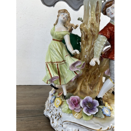 305 - A mid 20th century Plaue Schierholz (PMP) hand painted porcelain figural table lamp - approx. 57cm h... 