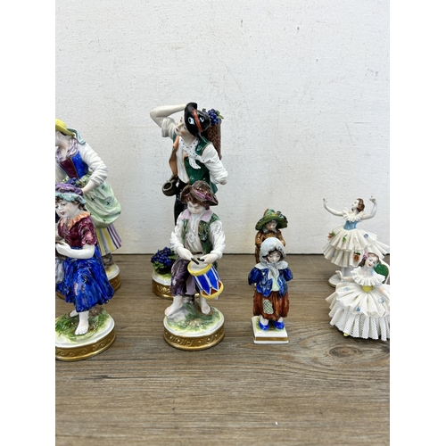 307 - Ten Volkstedt hand painted porcelain figurines