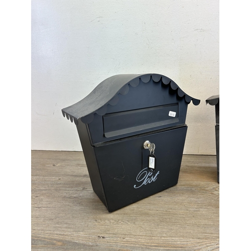 326 - Two sheet metal wall mounting post boxes - both approx. 33cm high x 35cm wide x 12.5cm deep