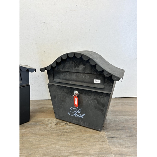 326 - Two sheet metal wall mounting post boxes - both approx. 33cm high x 35cm wide x 12.5cm deep