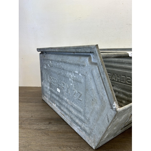 341 - Two mid 20th century Schafer Kasten galvanised storage trays - largest approx. 30cm high x 33cm wide... 