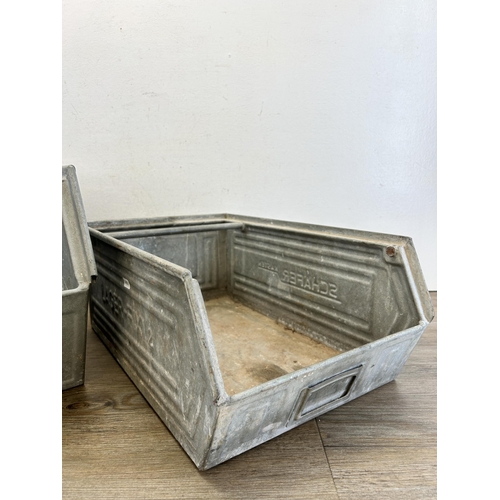 341 - Two mid 20th century Schafer Kasten galvanised storage trays - largest approx. 30cm high x 33cm wide... 