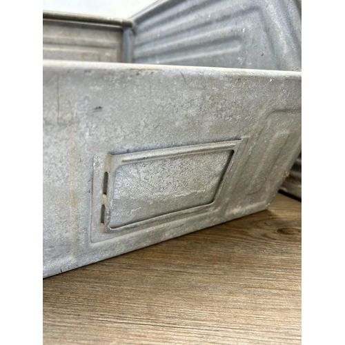 341 - Two mid 20th century Schafer Kasten galvanised storage trays - largest approx. 30cm high x 33cm wide... 